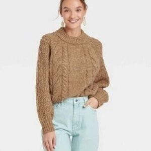 NWT a new day brown mock turtle neck chunky knit sweater